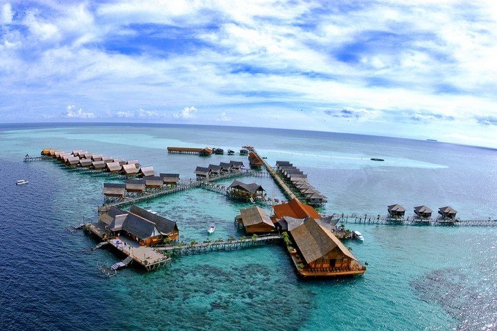 Sipadan Kapalai - luchtfoto waterbungalows